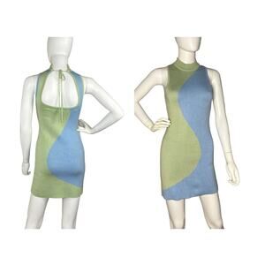 Verge Girl Size 8 Wavy Colorblock Knit Mini Bodycon Dress Retro